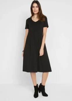 bonprix bonprix Vestido midi de punto de algodón Negro Online