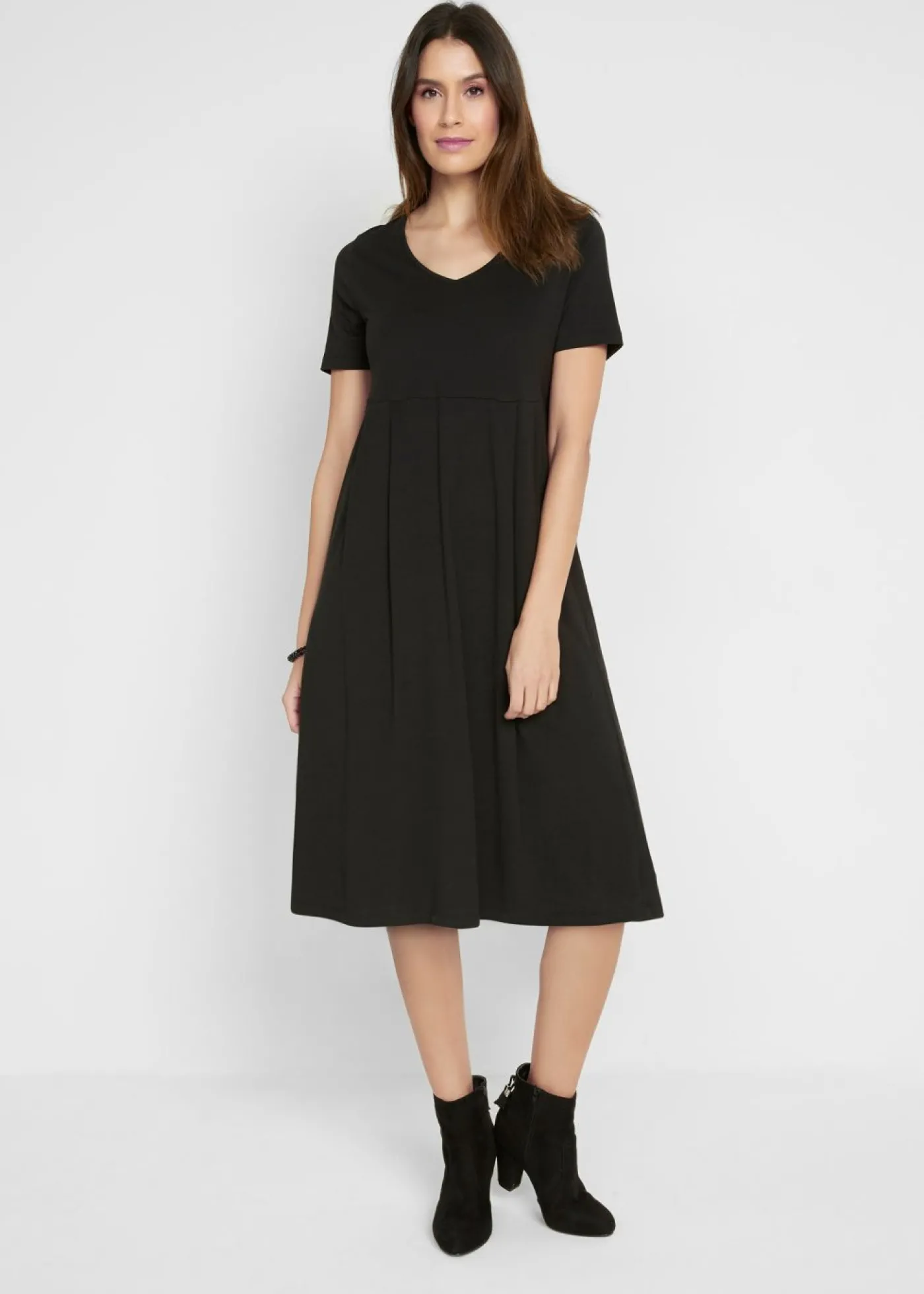 bonprix bonprix Vestido midi de punto de algodón Negro Online