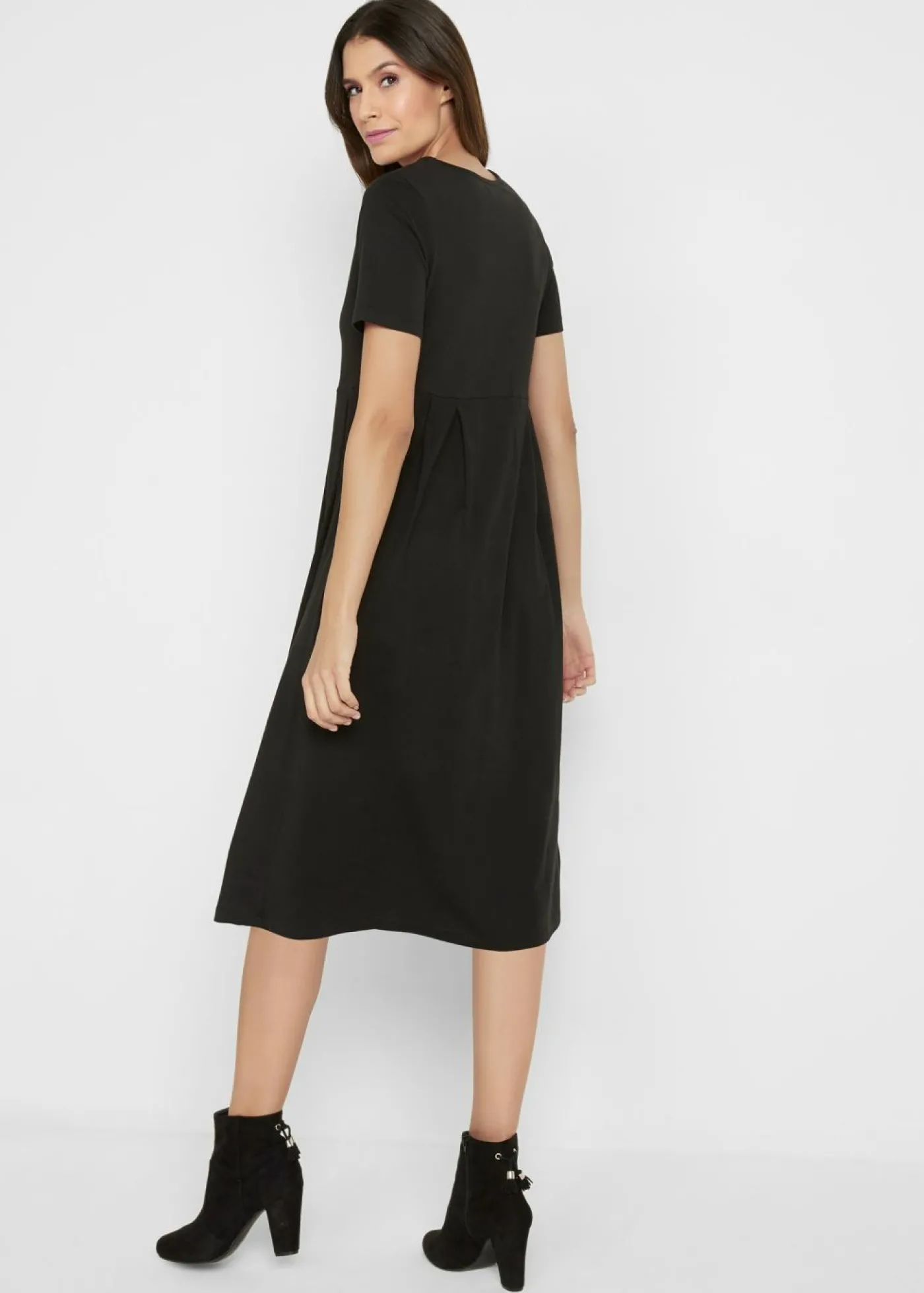 bonprix bonprix Vestido midi de punto de algodón Negro Online