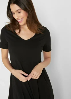 bonprix bonprix Vestido midi de punto de algodón Negro Online