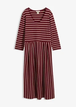 bonprix bonprix Vestido midi de punto de algodón rojo avellana/arena claro con rayas Best