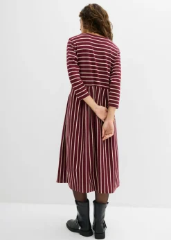 bonprix bonprix Vestido midi de punto de algodón rojo avellana/arena claro con rayas Best