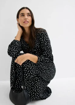 bonprix bonprix Vestido midi de punto de algodón negro-blanco lana topos