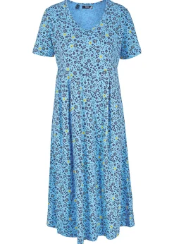 bonprix bonprix Vestido midi de punto de algodón Azul de flores -amarillo Online