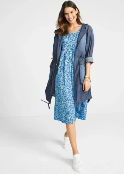 bonprix bonprix Vestido midi de punto de algodón Azul de flores -amarillo Online
