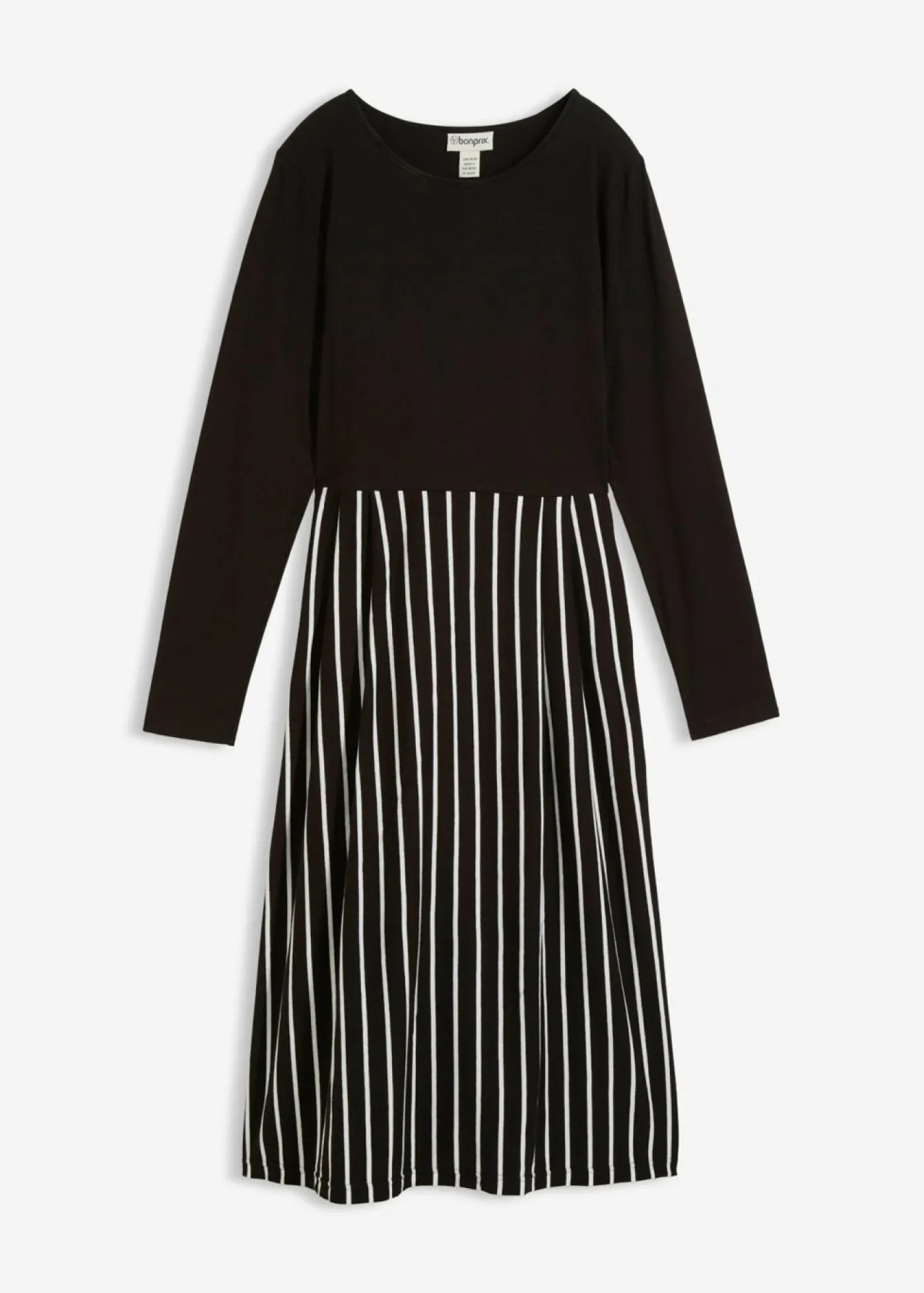 bonprix bonprix Vestido midi de punto de algodón negro-blanco lana con rayas Clearance