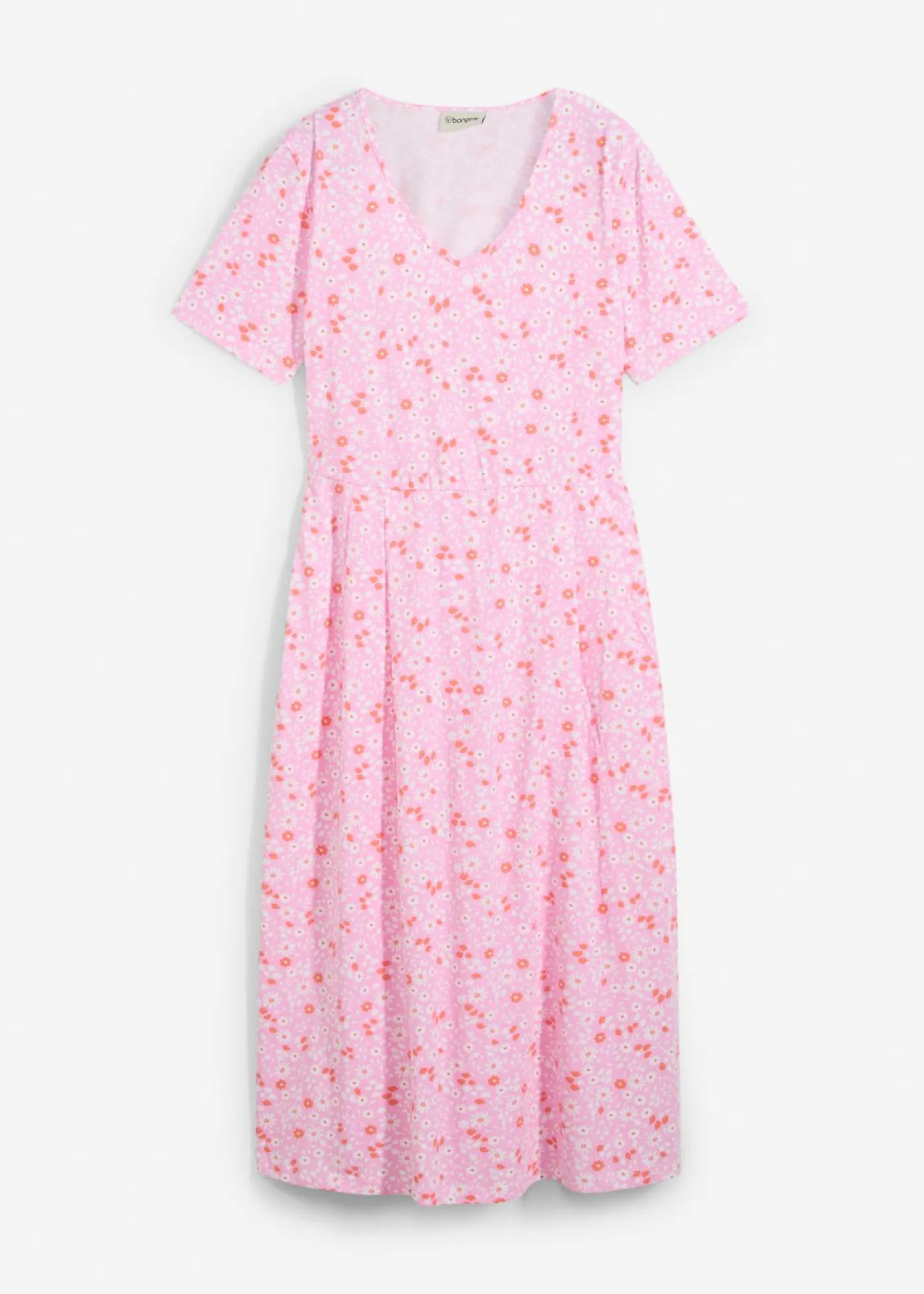 bonprix bonprix Vestido midi de punto de algodón Rosa/salmón/blanco Discount