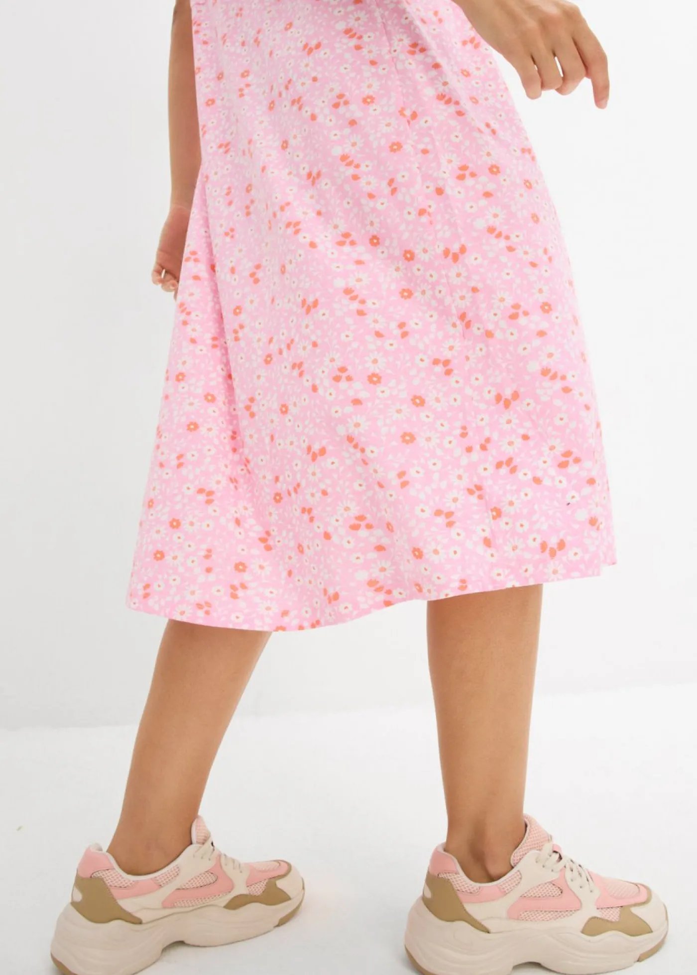 bonprix bonprix Vestido midi de punto de algodón Rosa/salmón/blanco Discount