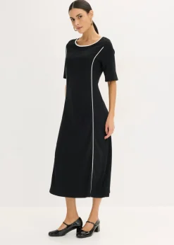 bonprix bonprix Vestido midi de Punto di Roma Negro-blanco lana Sale