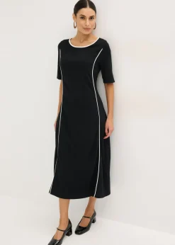 bonprix bonprix Vestido midi de Punto di Roma Negro-blanco lana Sale