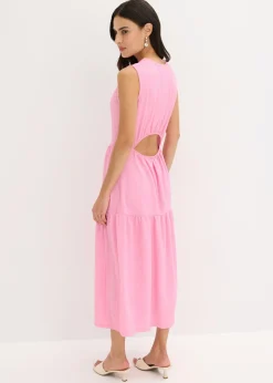 bonprix bonprix Vestido midi de punto estructurado con escote en la espalda Rosa Outlet