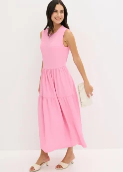 bonprix bonprix Vestido midi de punto estructurado con escote en la espalda Rosa Outlet