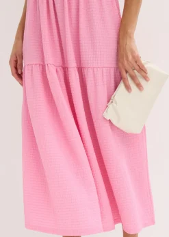 bonprix bonprix Vestido midi de punto estructurado con escote en la espalda Rosa Outlet