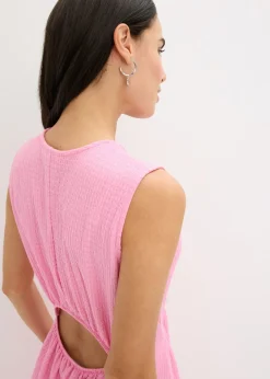 bonprix bonprix Vestido midi de punto estructurado con escote en la espalda Rosa Outlet