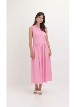 bonprix bonprix Vestido midi de punto estructurado con escote en la espalda Rosa Outlet