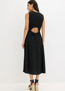 bonprix bonprix Vestido midi de punto estructurado con escote en la espalda Negro Hot