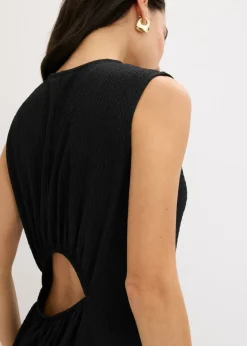 bonprix bonprix Vestido midi de punto estructurado con escote en la espalda Negro Hot