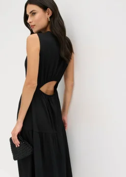 bonprix bonprix Vestido midi de punto estructurado con escote en la espalda Negro Hot