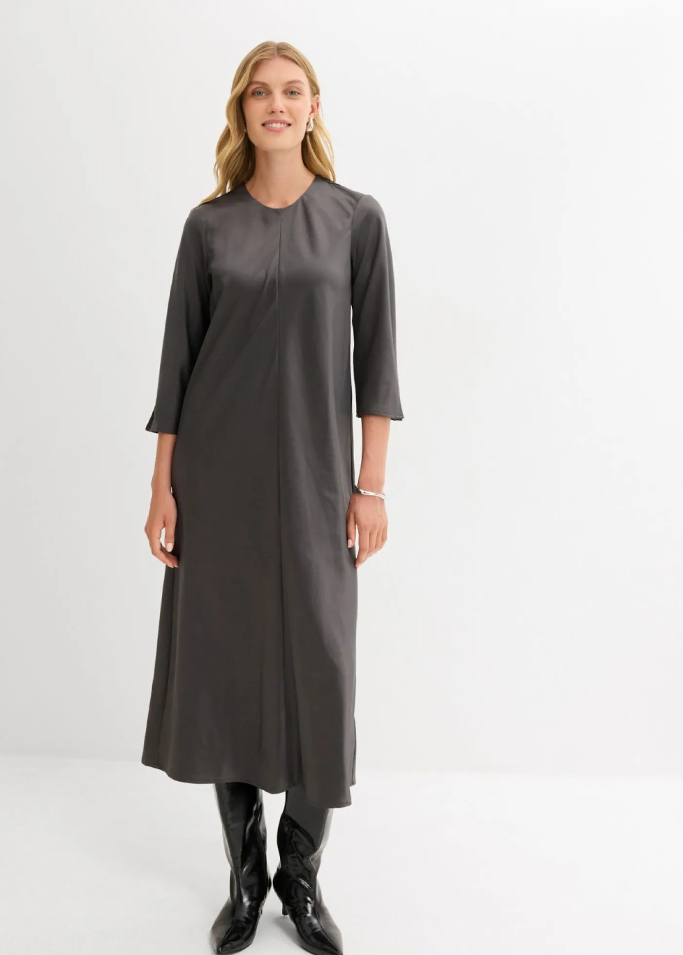 bonprix bonprix Vestido midi de satén brillante antracita Outlet