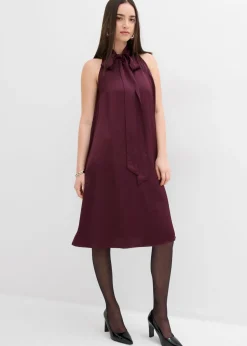 bonprix bonprix Vestido midi de satén de mezcla de viscosa rojo burdeos Discount