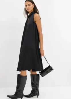 bonprix bonprix Vestido midi de satén de mezcla de viscosa Negro Outlet
