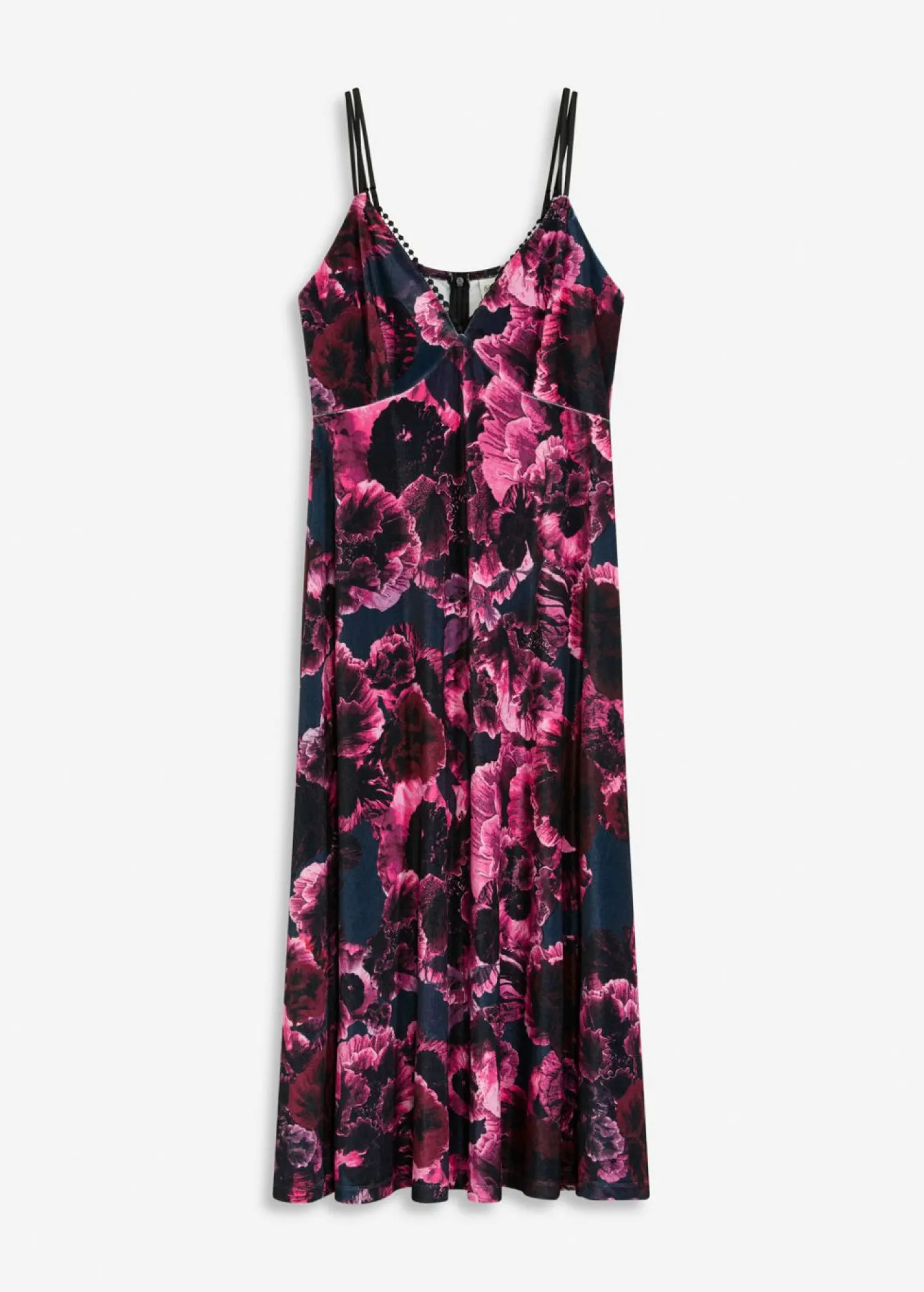 bonprix bonprix Vestido midi de terciopelo brillante negro-purpúra New