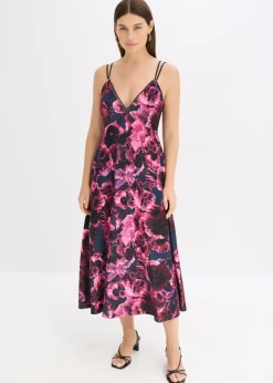 bonprix bonprix Vestido midi de terciopelo brillante negro-purpúra New