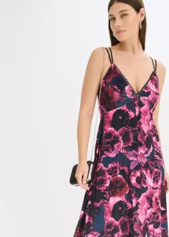 bonprix bonprix Vestido midi de terciopelo brillante negro-purpúra New