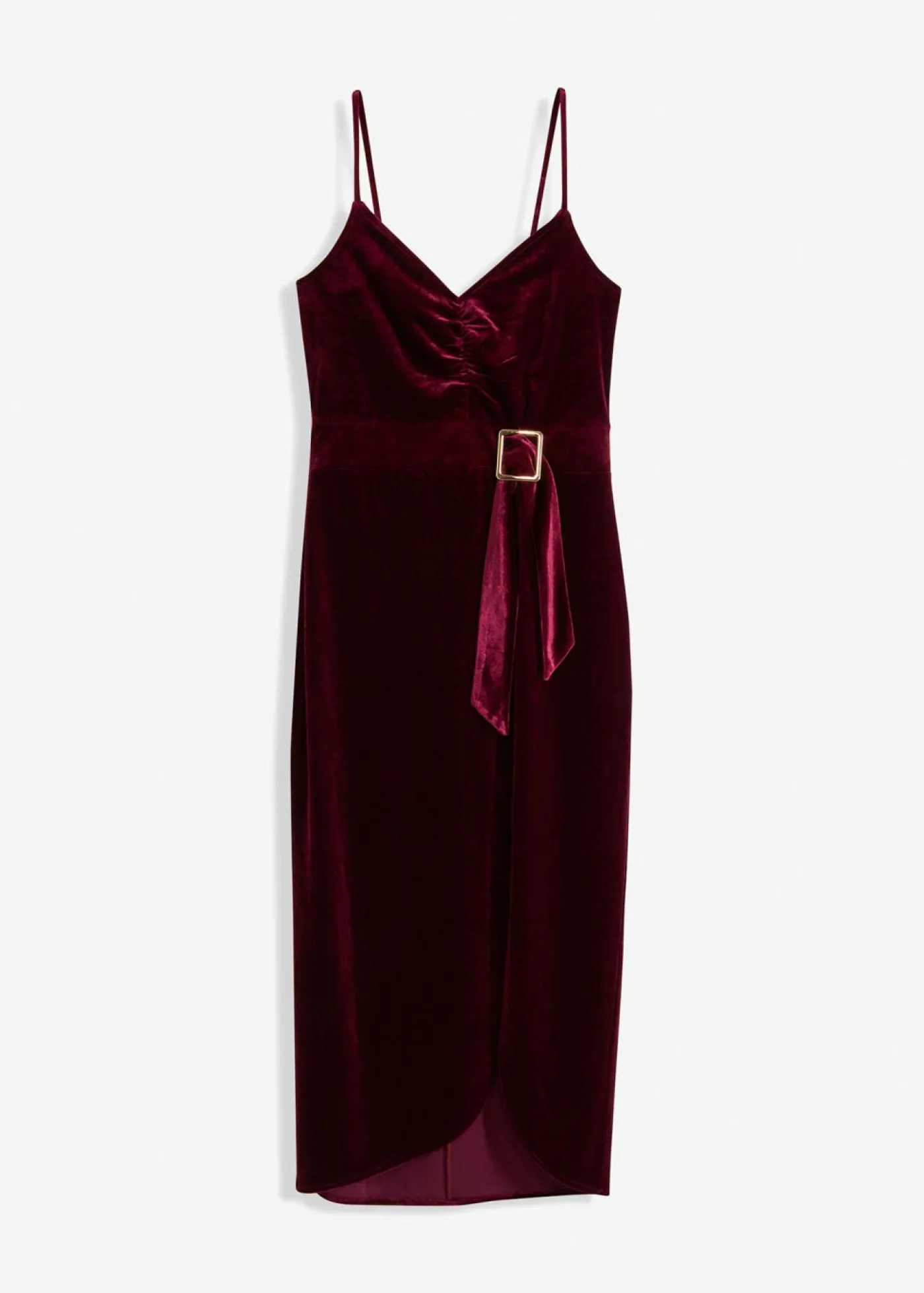 bonprix bonprix Vestido midi de terciopelo suave y tirantes finos Rojo oscuro Discount