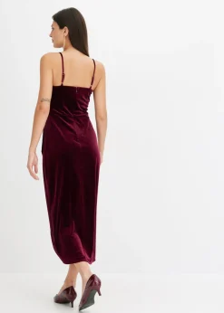 bonprix bonprix Vestido midi de terciopelo suave y tirantes finos Rojo oscuro Discount