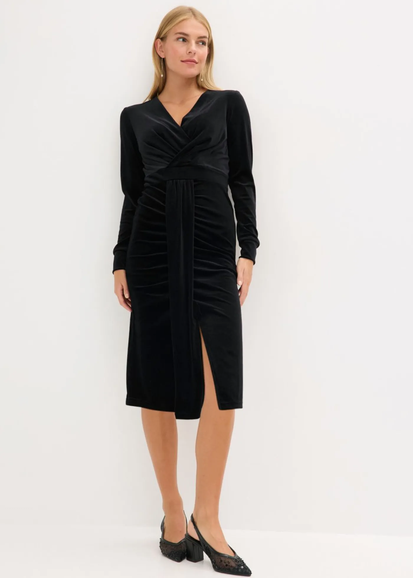 bonprix bonprix Vestido midi de terciopelo fluido Negro Outlet