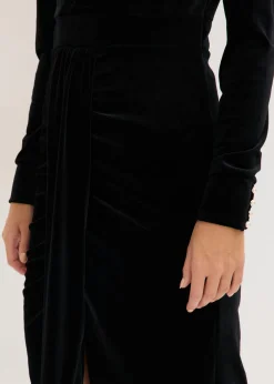bonprix bonprix Vestido midi de terciopelo fluido Negro Outlet