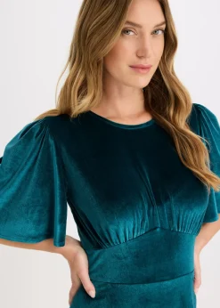 bonprix bonprix Vestido midi de terciopelo suave menta grisáceo Clearance