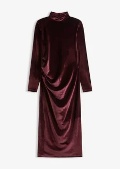 bonprix bonprix Vestido midi de terciopelo suave Burdeos