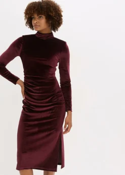 bonprix bonprix Vestido midi de terciopelo suave Burdeos