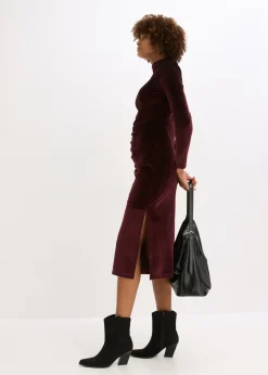 bonprix bonprix Vestido midi de terciopelo suave Burdeos
