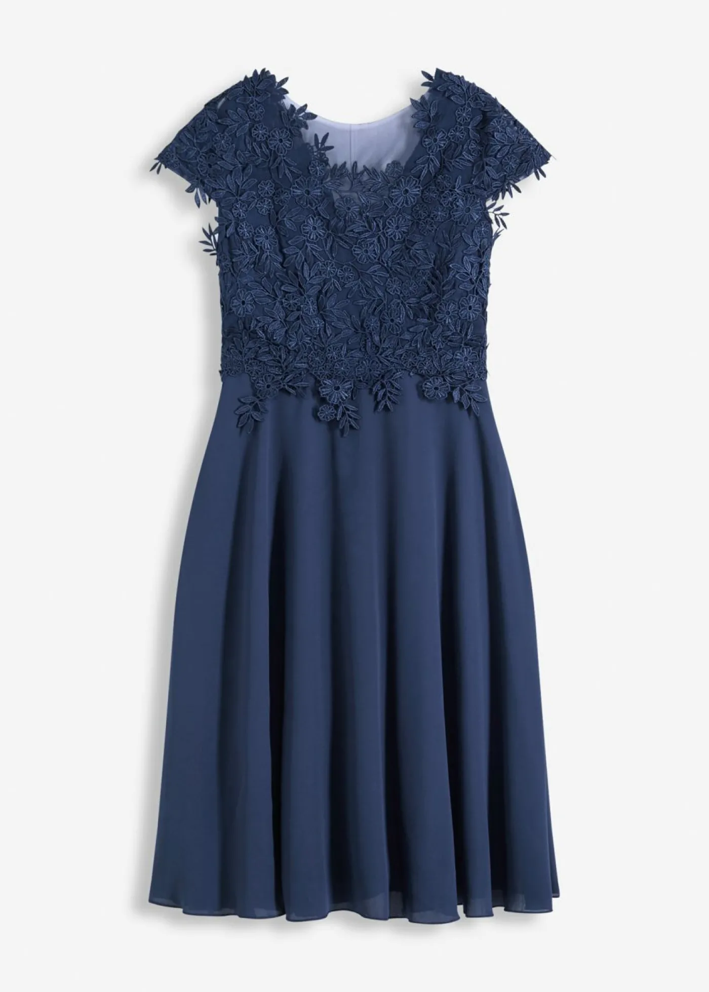 bonprix bonprix Vestido midi de tul delicado con encaje Azul marino Discount