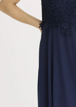 bonprix bonprix Vestido midi de tul delicado con encaje Azul marino Discount