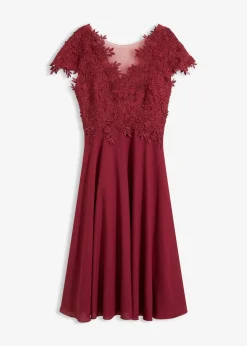 bonprix bonprix Vestido midi de tul delicado con encaje Rojo rubí Discount