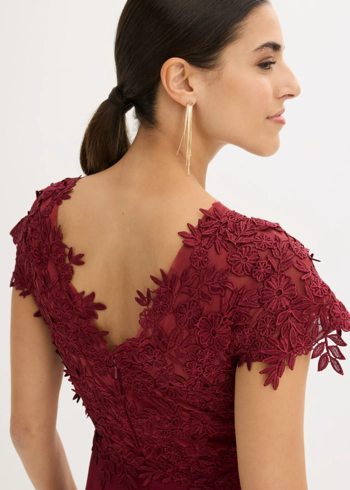 bonprix bonprix Vestido midi de tul delicado con encaje Rojo rubí Discount