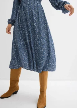 bonprix bonprix Vestido midi de viscosa fluida azul marino-azul cristal-blanco lana-gris plata-musgo mate New