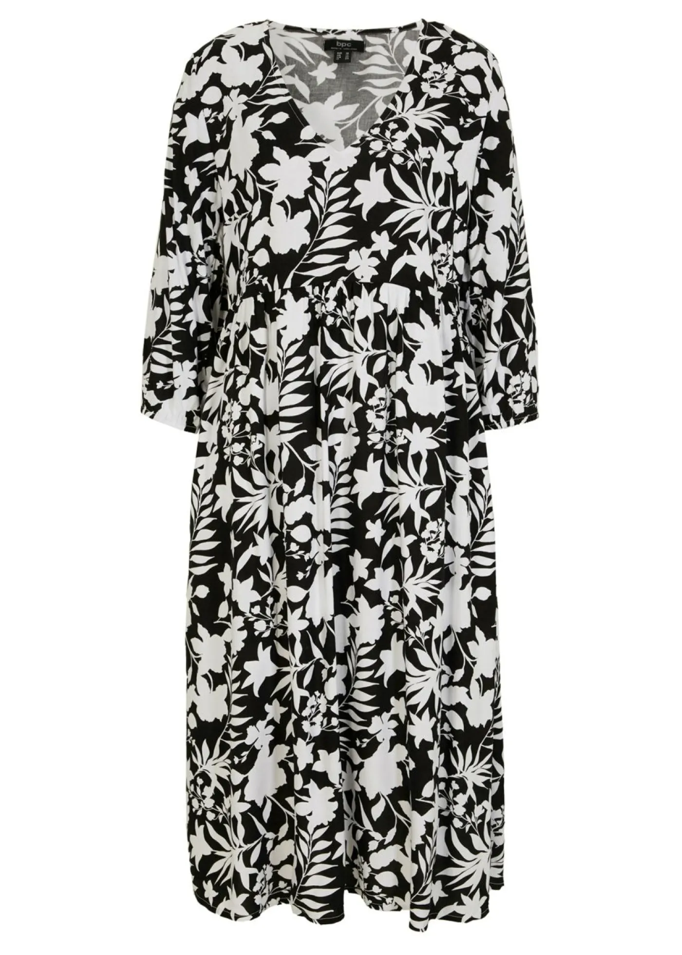 bonprix bonprix Vestido midi de viscosa fluida Negro-blanco