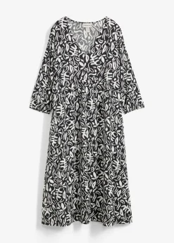 bonprix bonprix Vestido midi de viscosa fluida Negro-blanco lana estampado Best