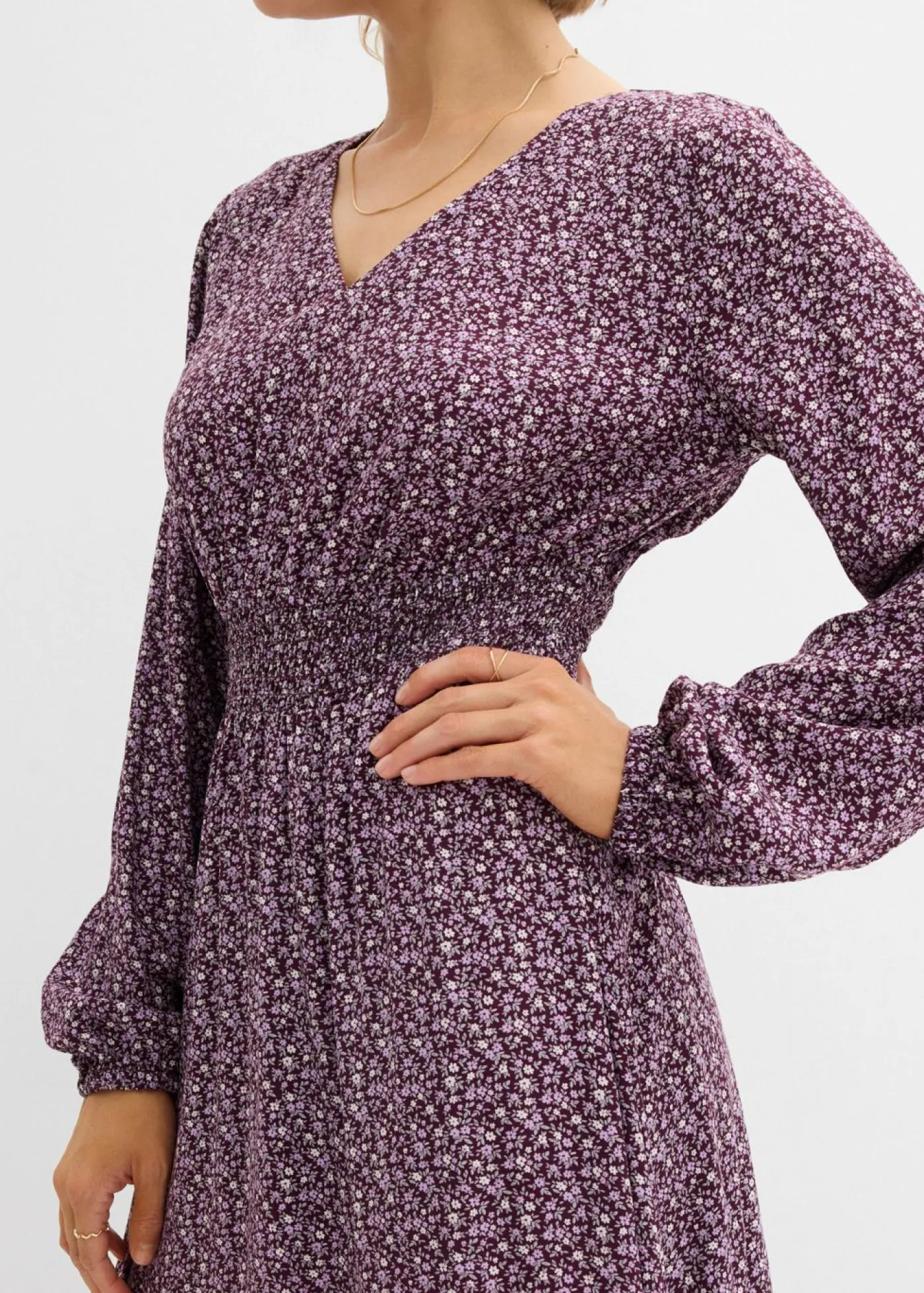 bonprix bonprix Vestido midi de viscosa fluida rojo burdeos-blanco lana-gris plata-musgo mate