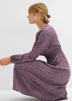 bonprix bonprix Vestido midi de viscosa fluida rojo burdeos-blanco lana-gris plata-musgo mate