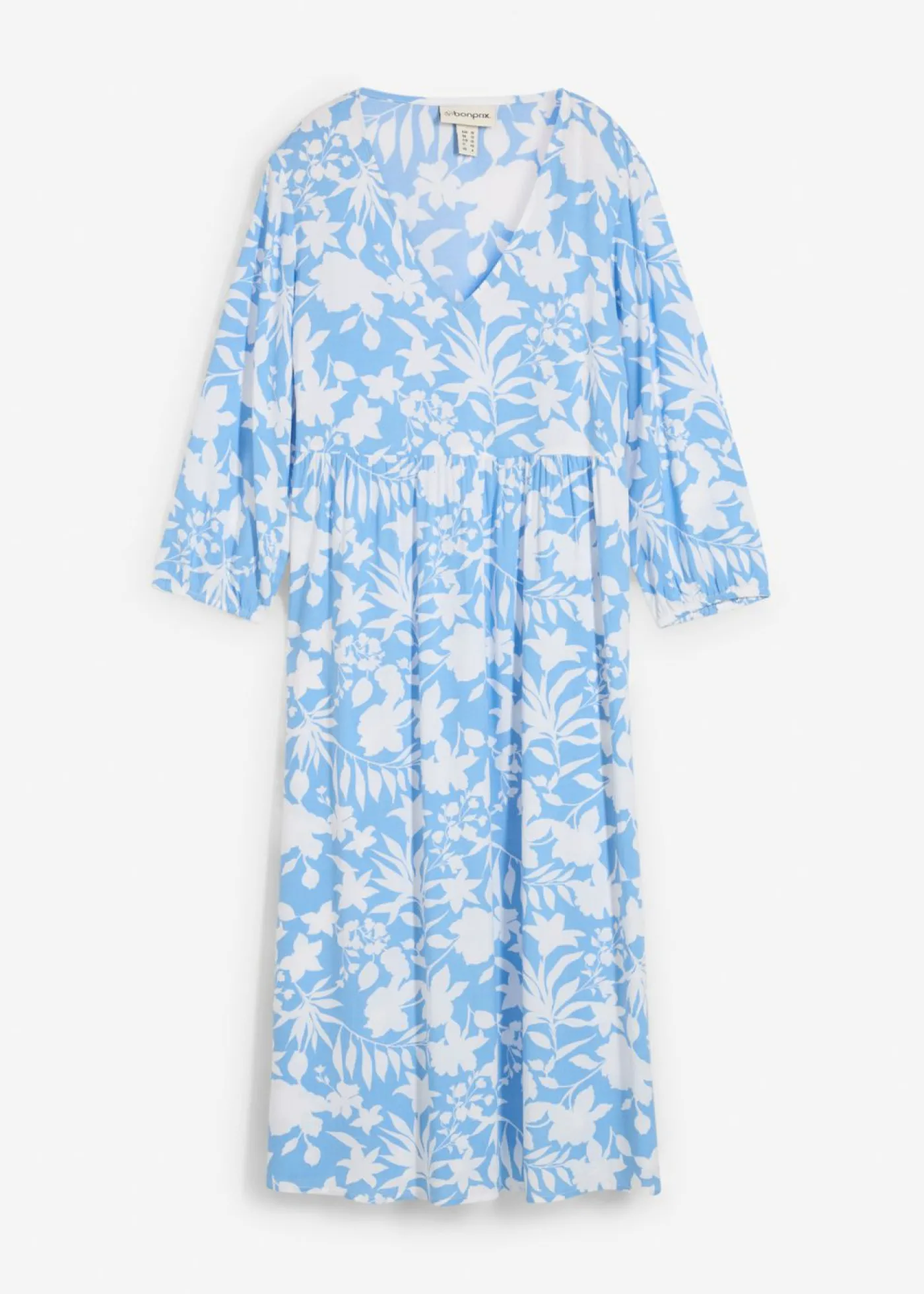bonprix bonprix Vestido midi de viscosa fluida Azul bebé/blanco de flores Best