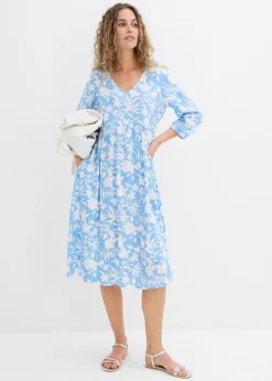bonprix bonprix Vestido midi de viscosa fluida Azul bebé/blanco de flores Best