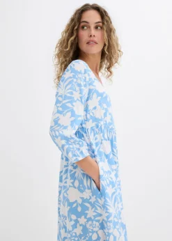 bonprix bonprix Vestido midi de viscosa fluida Azul bebé/blanco de flores Best