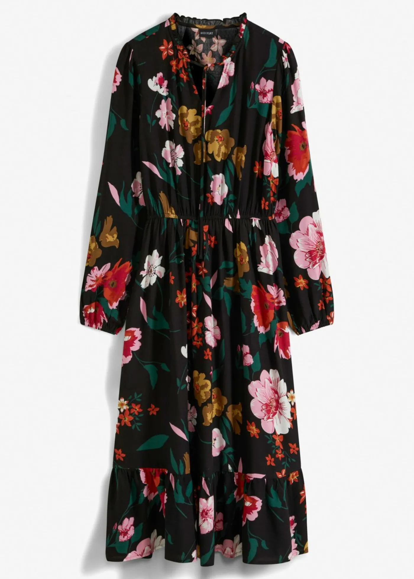 bonprix bonprix Vestido midi de viscosa fluida Negro de flores Online