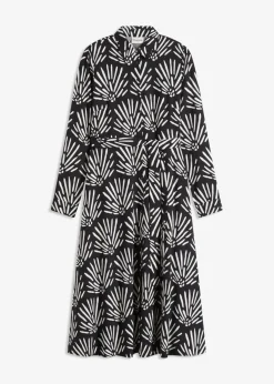bonprix bonprix Vestido midi de viscosa fluida Negro-blanco Clearance